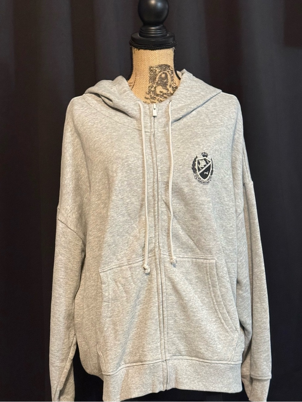 PINK Victoria's Secret Light Gray Zip-Up Hoodie with Crest